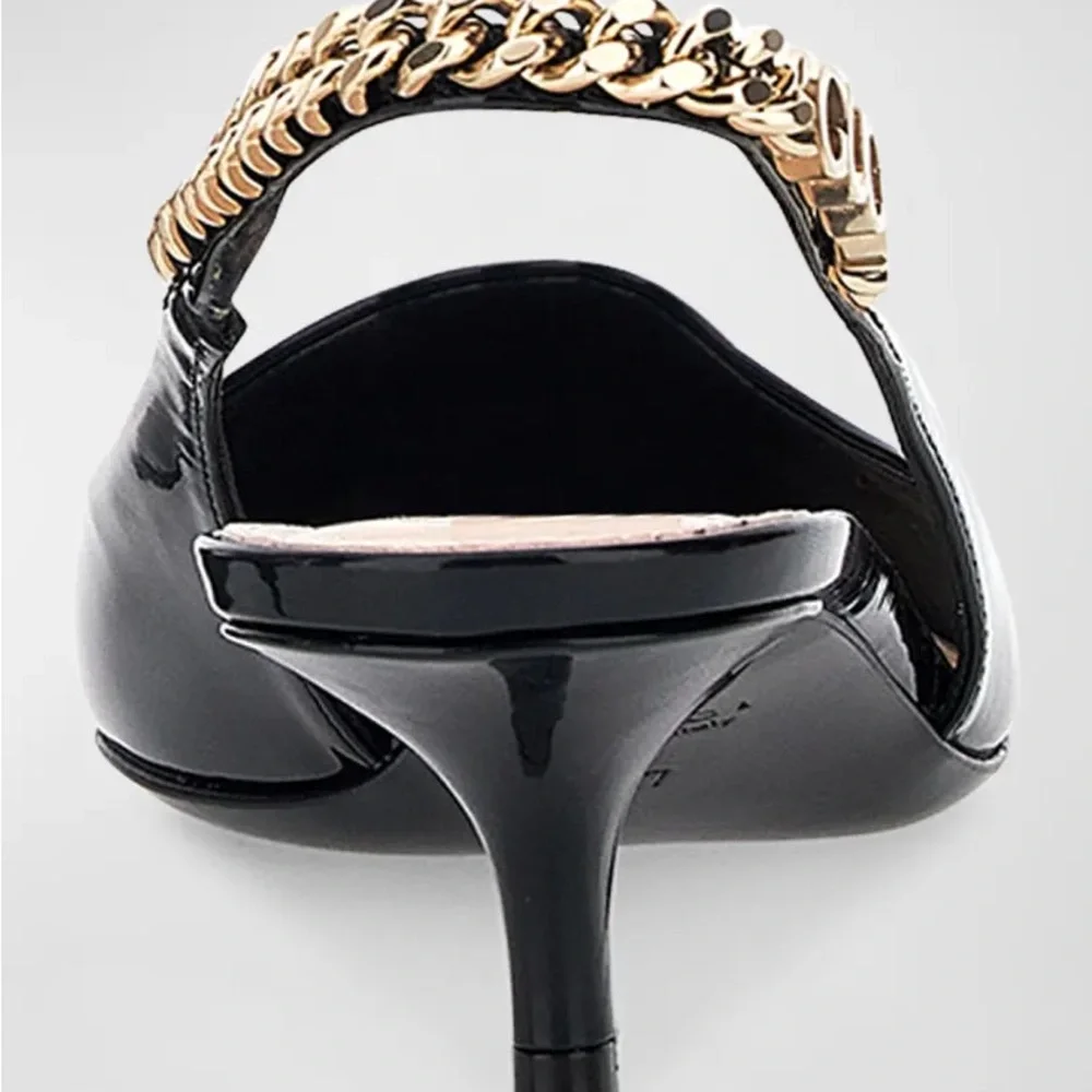 GUCCI Signoria Patent Logo Chain Kitten Pumps - Picture 2 of 6